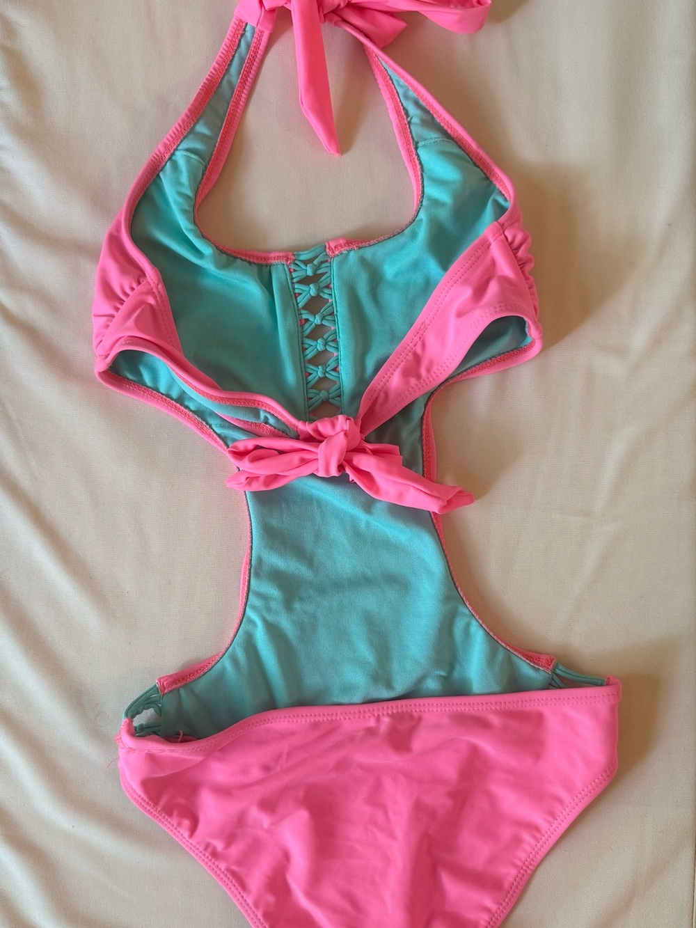 Hot Pink One-Piece Swimsuit with Teal Accent - Picture 2 of 2